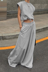 Sleeveless Vest Top Wide Leg Pants Set