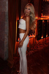 Sexy Strapless Crop Top Straight Leg Pants Set