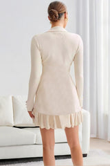 Pearl Button Ruffled Collar Knit Sweater Dress