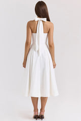 Elegant Deep V Halter Backless Maxi Party Dress