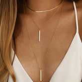 Minimalist Geometric Bar Pendant Layered Chain Necklace