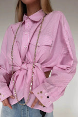 Asymmetric Button Back Cutout Blouse