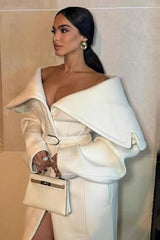 Wool Blend Wide Lapel Belted Overcoat