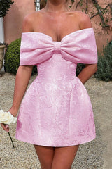 Elegant Bow Backless Cocktail Dress S / Pink