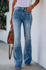 High Waist Flared Denim Jeans Blue / XS