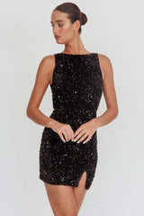Backless Sleeveless Sequin Mini Dress