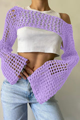 Sexy Sheer Crochet Bell Sleeve Crop Top