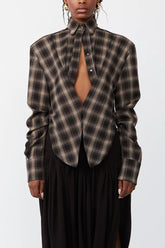 Asymmetric Slim Fit Plaid Blouse