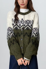 Colorblock Loose Fit Snowflake Knit Sweater