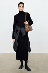 High Neck Flocked Slouchy Knit Dress