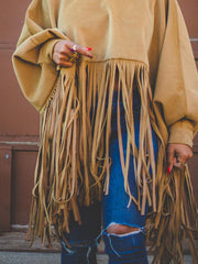 Solid Fringed Suede Top Sweatshirts & Hoodies L