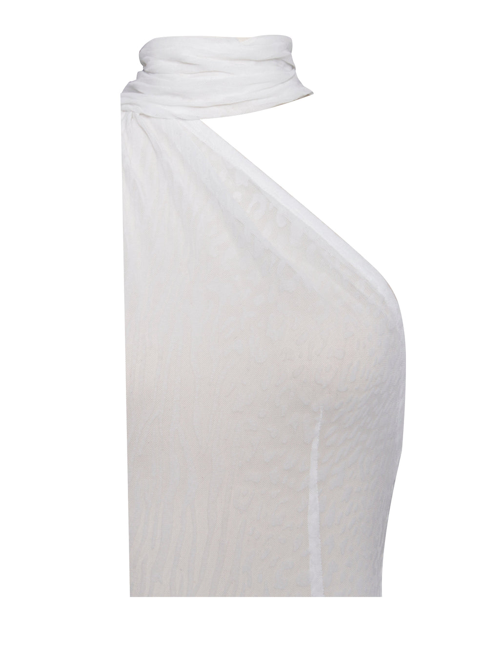 Olena White Burnout Velvet Animal Trendy Print Mesh Halter Neck Maxi Dress Dresses