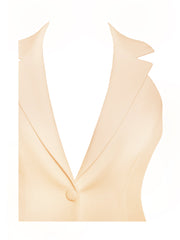 Reyna Beige Backless Charming Pleated Mini Blazer Dress Dresses