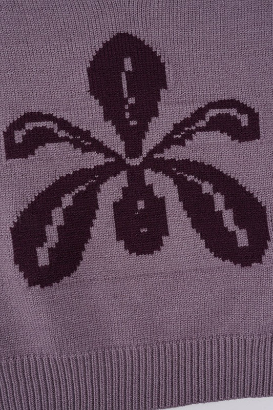 V Neck Floral Jacquard Sweater