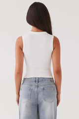 Round Neck Button Detail Ribbed Slim Tank Top