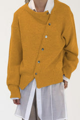Asymmetrical Button Irregular Slouchy Solid Sweater