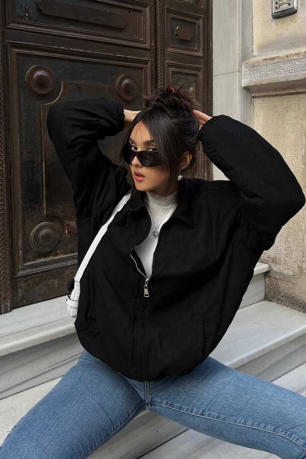 Zip Up Stand Collar Sweatshirt Jacket