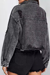 Distressed Raw Hem Denim Jacket