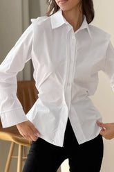 Waist Defining Long Sleeve Cotton Blouse