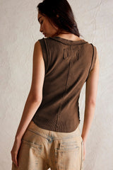 Ribbed Button Sleeveless Bodycon Tank Top