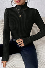 Fitted Long Sleeve Mock Neck Sweater Black / S