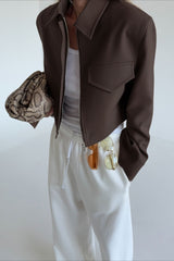 Short Length Brown Zip Closure Jacket