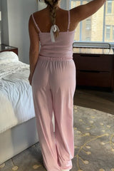 Casual Ribbed Tank Top High Waist Straight Leg Pants Set