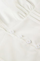 Lace Paneled V Neck Puff Short Sleeve Blouse