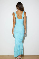 Panel Ruched Mermaid Cocktail Dress S / Light Blue