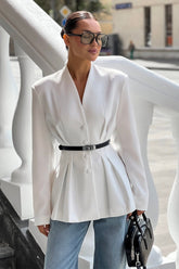 V Neck Waist Detail Blazer