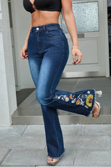 Floral Embroidered Skinny Flare Jeans