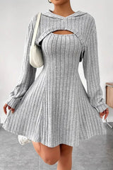 Hooded Long Sleeve Sleeveless A Shape Sweater Dress