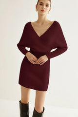 Elegant Cross Front Knit Bodycon Dress