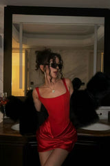 Sexy Corset Lace Up Spaghetti Strap Waist Cinched Mini Dress