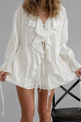 V Neck Relaxed Ruffle Blouse