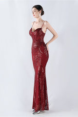 Boned Sequin Embroidered Formal Dress S / Red