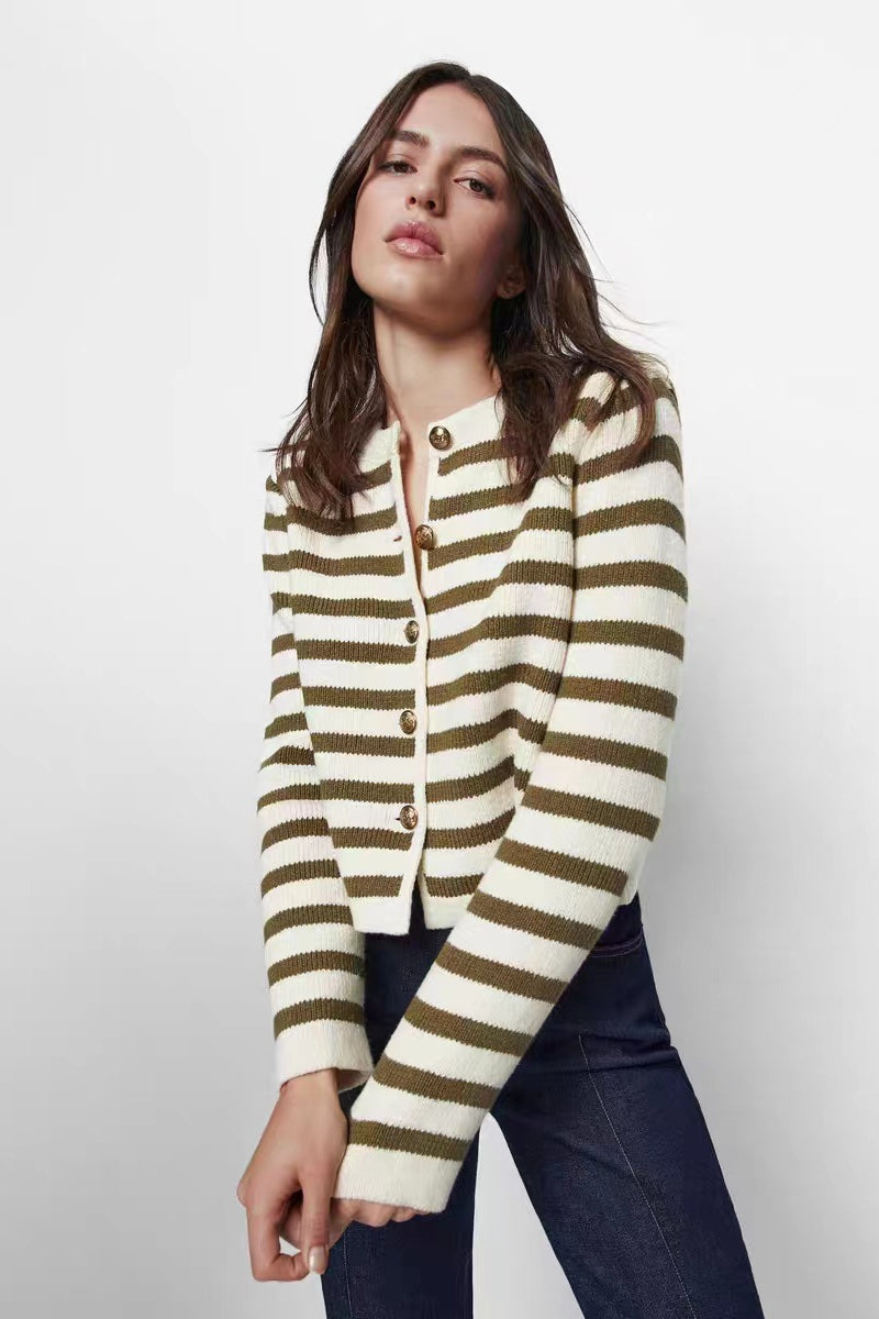 Classic Stripe Knit Cardigan Olive / XS