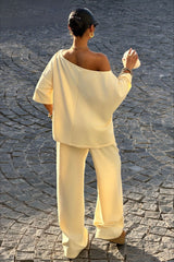 One Shoulder Crop Top Wide Leg Pants Set