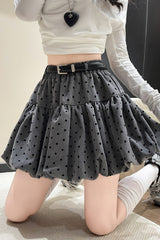 Polka Dot Black Belted Tulle Mini Skirt