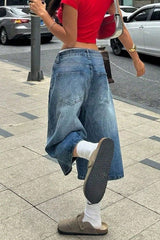 Vintage High Waist Fluid Wide Cropped Jeans