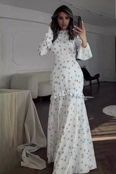 Ruffle Trim Slim Maxi Floral Dress
