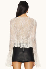 Ruffle Lace Sheer Bell Sleeve Boho Skirt Set