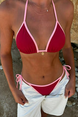 Colorblock Trim Pendant Strappy Halter Bikini Set