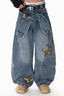 Leopard Print Patchwork Tie Loose Wide Leg Retro Jeans