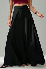Elegant Black Ins Style Umbrella Maxi Skirt