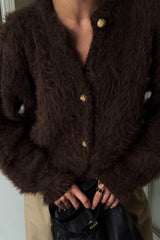 Solid Color Button-Up Faux Fur Knit Sweater