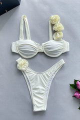 3D Flower Off Shoulder Strap Bikini Set