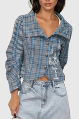 Single Breasted Plaid Print Blouse