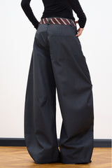 Casual Belt Detail Curved Wide Leg Pants