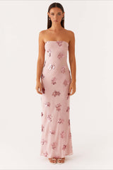Strapless Sequin Embroidery Backless Floral Dress